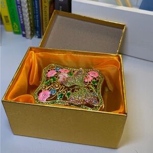 Trinket Box Hinged Rhinestone Jeweled Colorful
